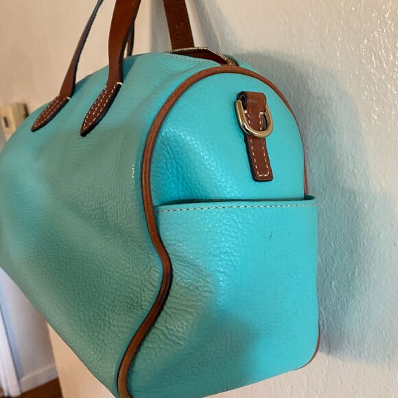 Dooney & Bourke Pebble Grain Satchel – Turquoise / teal with Saddle Trim - Picture 2 of 16
